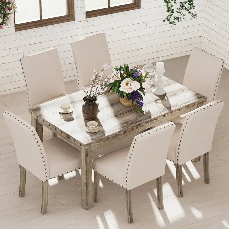 Ensemble de table à manger de ferme Morden Fort, table rectangulaire et chaises, 7 pièces