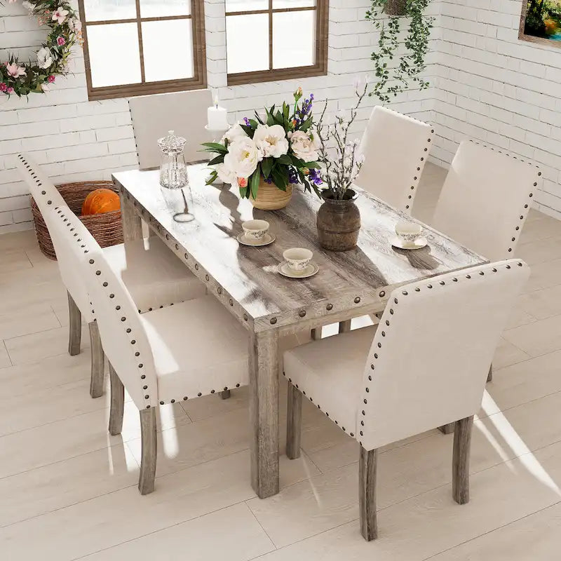 Ensemble de table à manger de ferme Morden Fort, table rectangulaire et chaises, 7 pièces