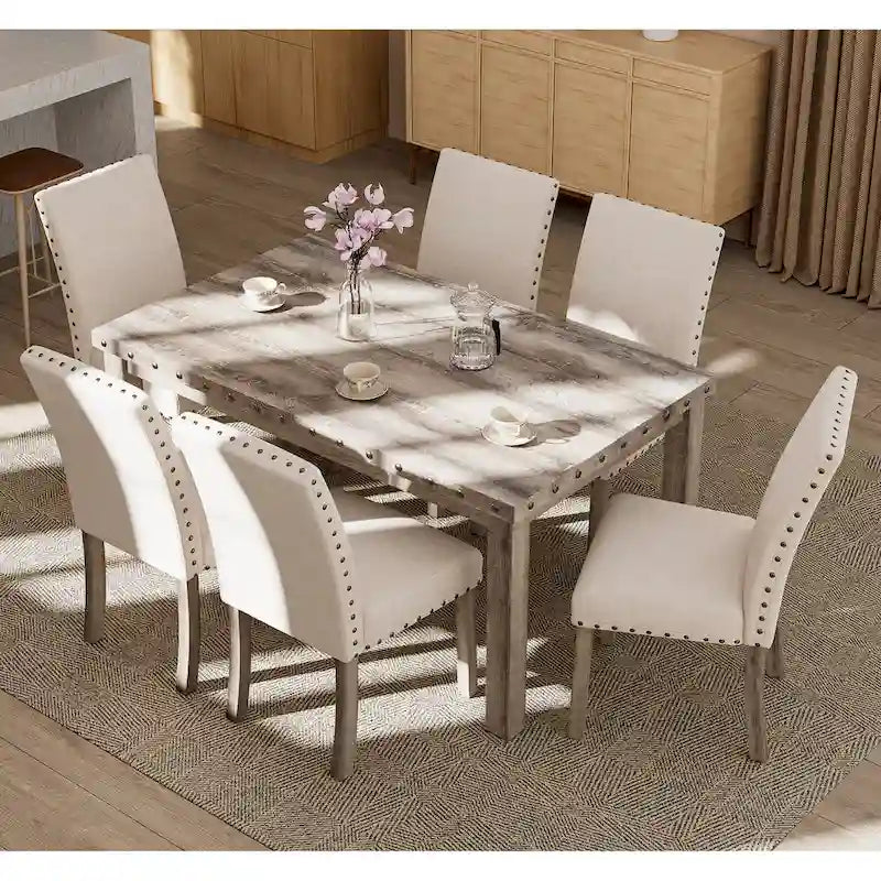 Ensemble de table à manger de ferme Morden Fort, table rectangulaire et chaises, 7 pièces