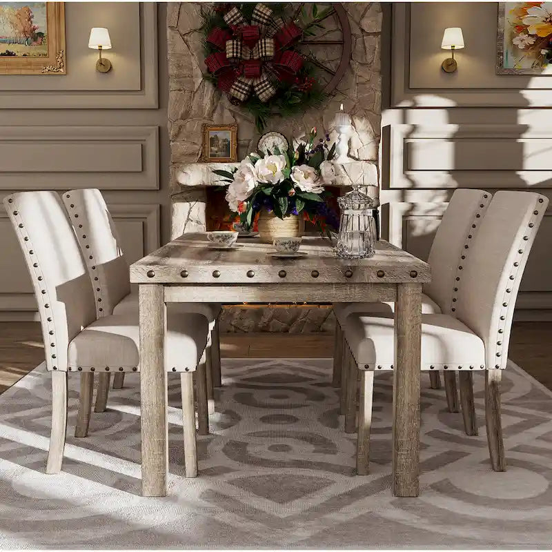 Ensemble de table à manger de ferme Morden Fort, table rectangulaire et chaises, 7 pièces