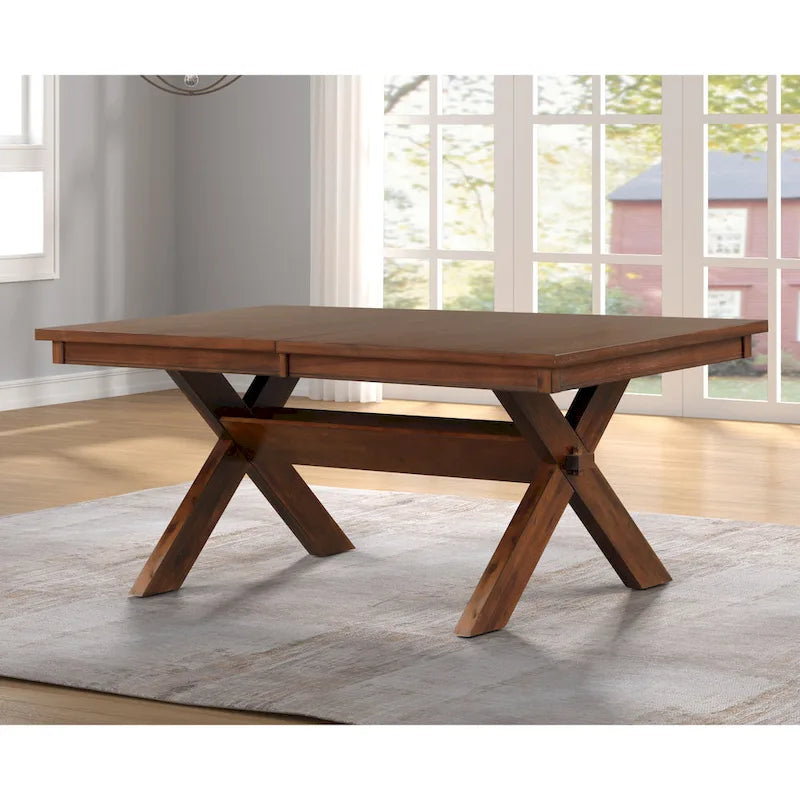 Roundhill Furniture Karven Essgruppe aus Holz mit 9 Teilen, ausziehbarer Esstisch mit Wangengestell und 8 Stühlen, dunkle Haselnussfarbe