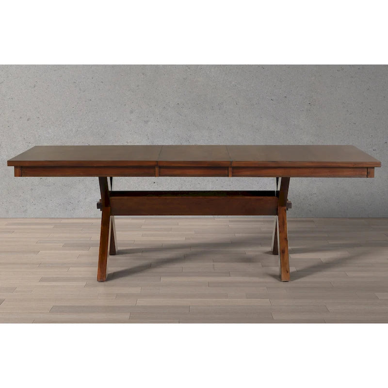 Roundhill Furniture Karven Essgruppe aus Holz mit 9 Teilen, ausziehbarer Esstisch mit Wangengestell und 8 Stühlen, dunkle Haselnussfarbe