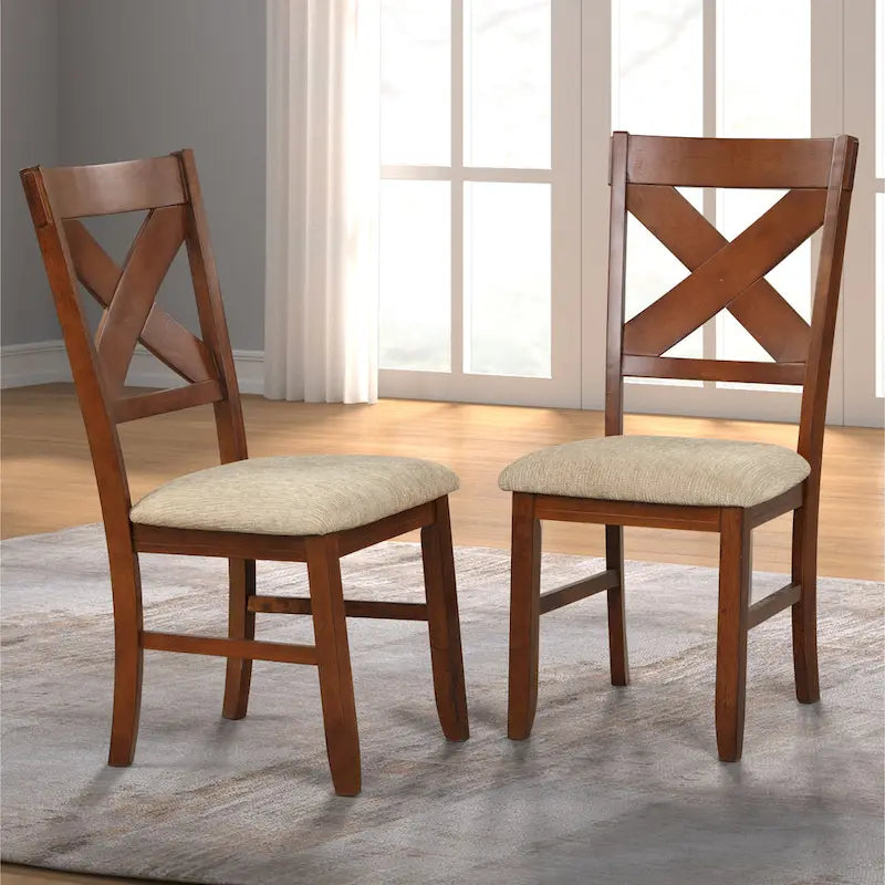 Roundhill Furniture Karven Essgruppe aus Holz mit 9 Teilen, ausziehbarer Esstisch mit Wangengestell und 8 Stühlen, dunkle Haselnussfarbe
