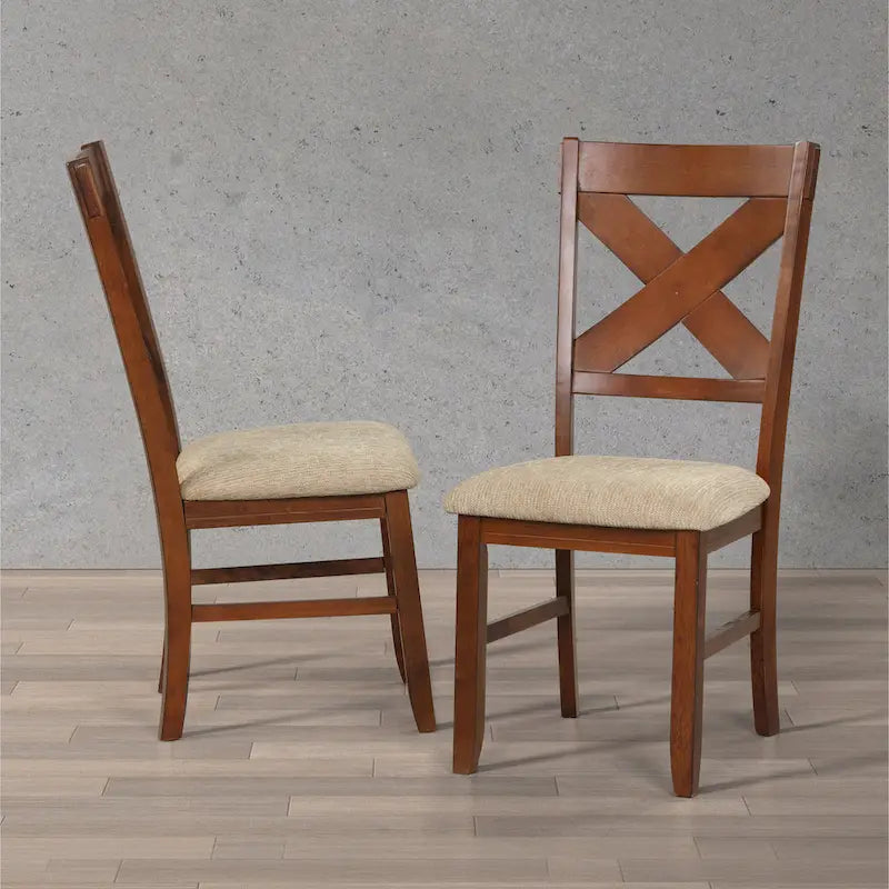 Roundhill Furniture Karven Essgruppe aus Holz mit 9 Teilen, ausziehbarer Esstisch mit Wangengestell und 8 Stühlen, dunkle Haselnussfarbe