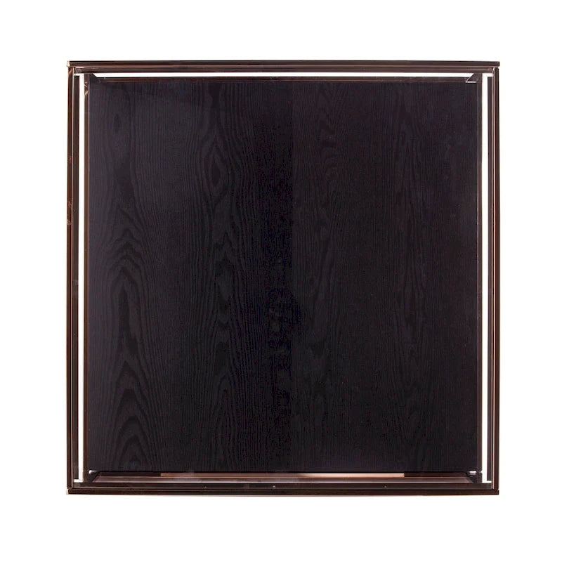 SEI Furniture Luna overgangsstijl vierkante metalen salontafel met glazen blad en houten bodemplank