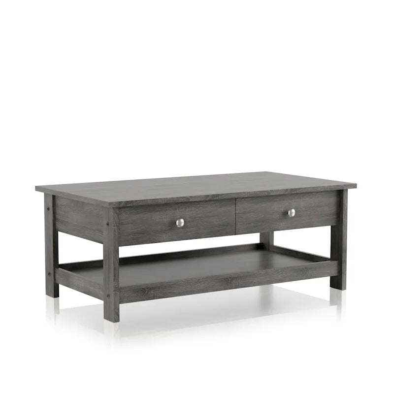 Aranda rustiikinharmaa 43 tuuman puinen sohvapöytä yhdellä hyllyllä, valmistaja Furniture of America