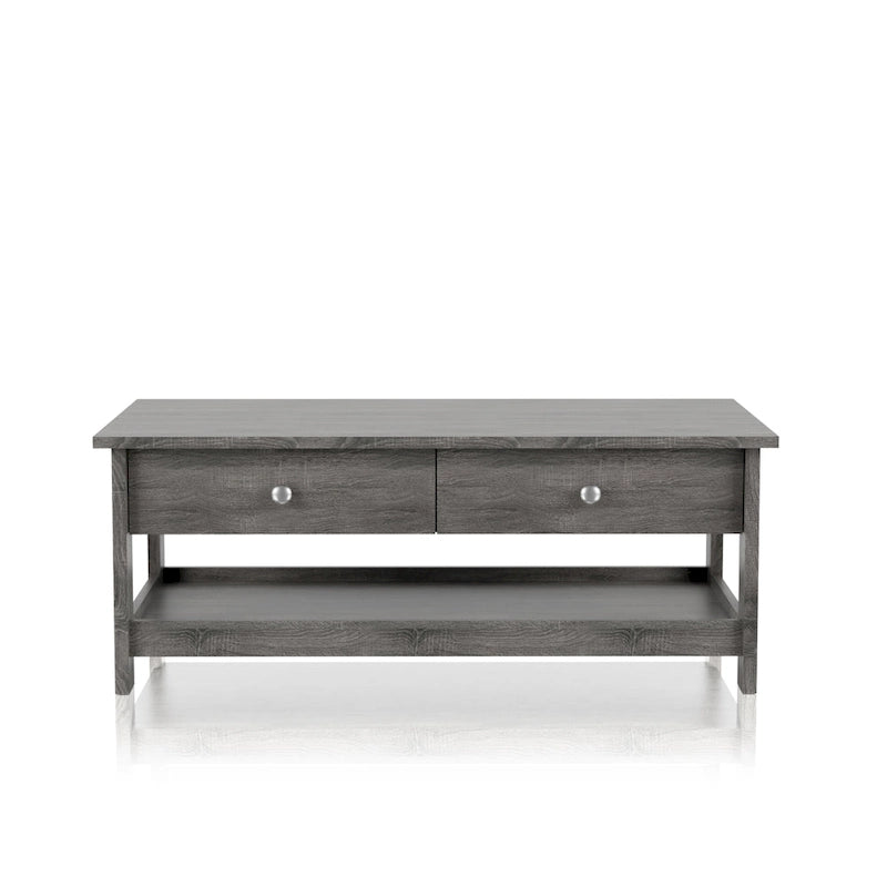 Aranda rustiikinharmaa 43 tuuman puinen sohvapöytä yhdellä hyllyllä, valmistaja Furniture of America