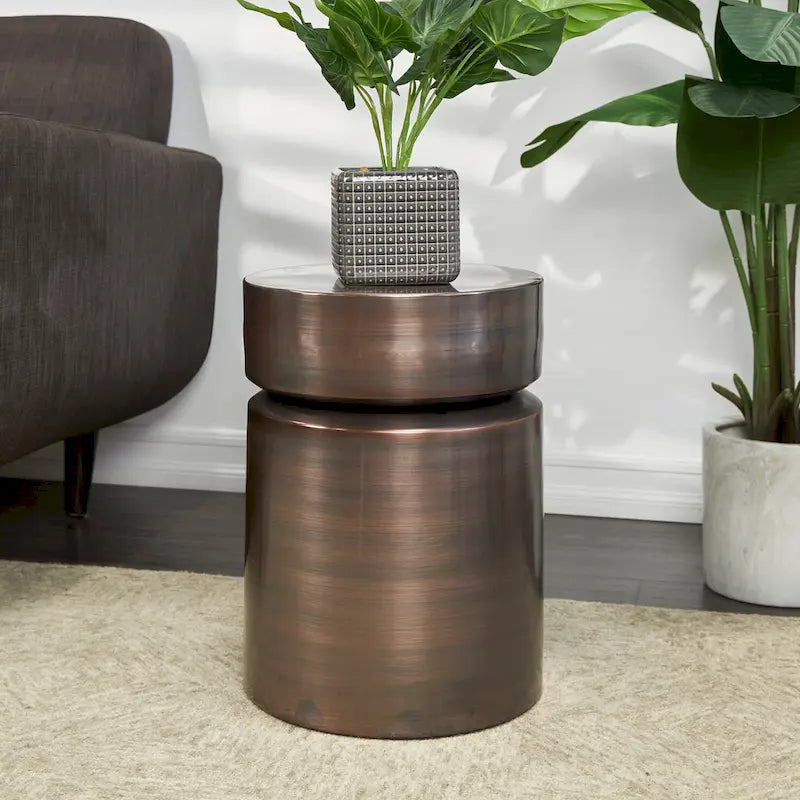 Table d’appoint tambour en métal — cuivre ou noir — Roche River Decor