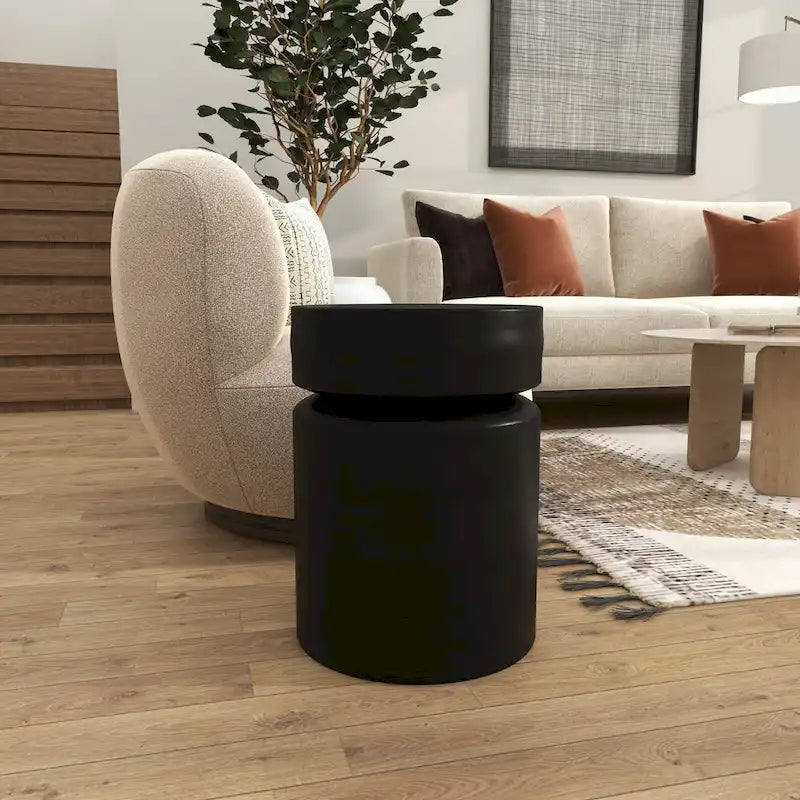 Table d’appoint tambour en métal — cuivre ou noir — Roche River Decor