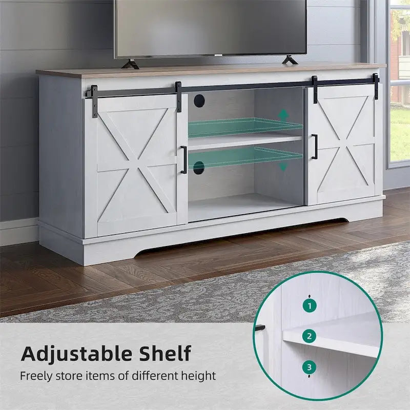 Evelynn TV Stand Sliding Barn Door Farmhouse Wood Entertainment Center for TVs Up to 65 White