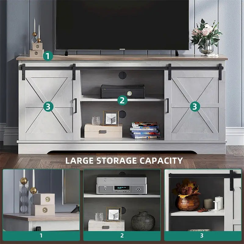 Evelynn TV Stand Sliding Barn Door Farmhouse Wood Entertainment Center for TVs Up to 65 White