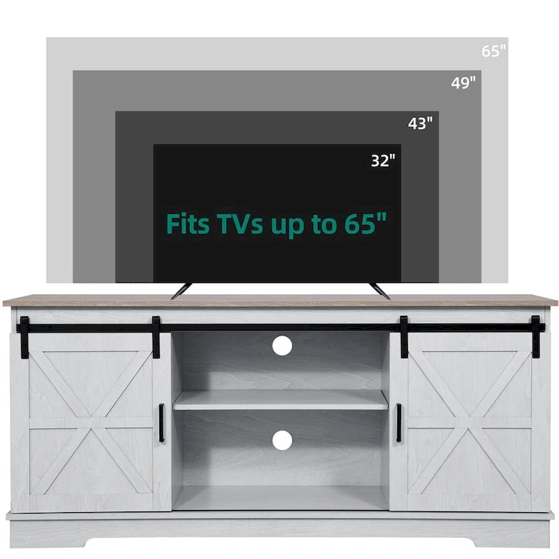 Evelynn TV Stand Sliding Barn Door Farmhouse Wood Entertainment Center for TVs Up to 65 White
