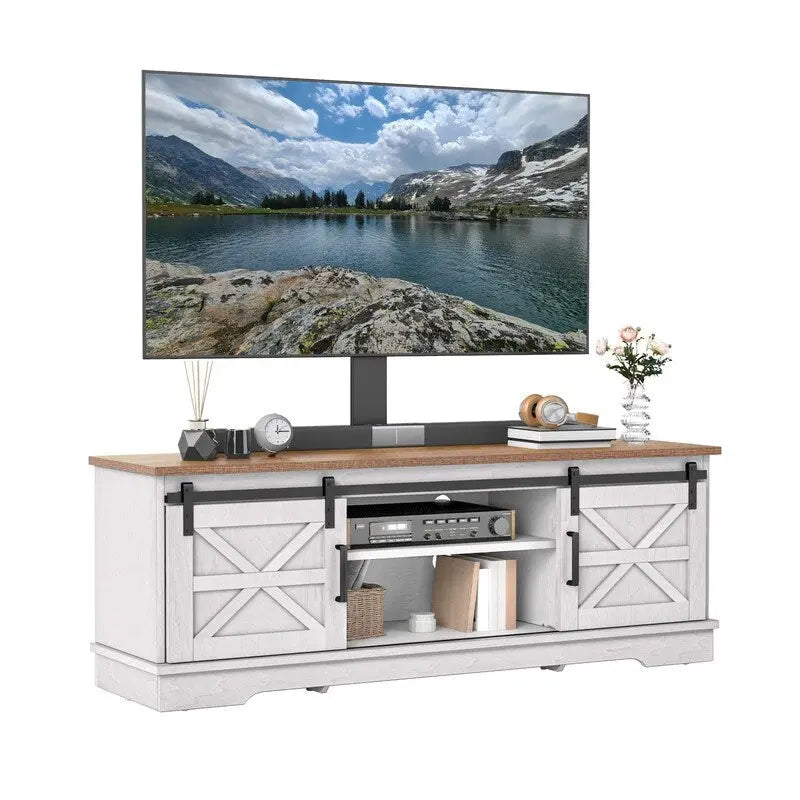 Evelynn TV Stand Sliding Barn Door Farmhouse Wood Entertainment Center for TVs Up to 65 White