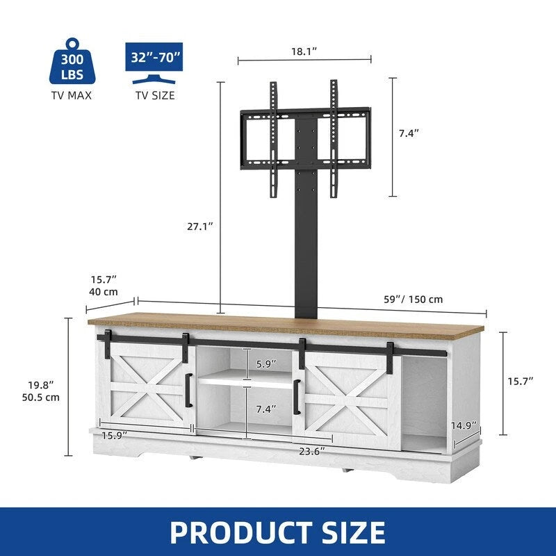 Evelynn TV Stand Sliding Barn Door Farmhouse Wood Entertainment Center for TVs Up to 65 White