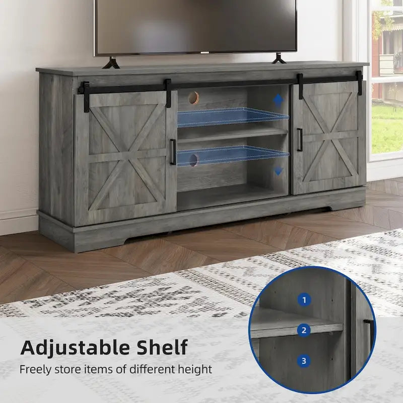 Evelynn TV Stand Sliding Barn Door Farmhouse Wood Entertainment Center for TVs Up to 65 White