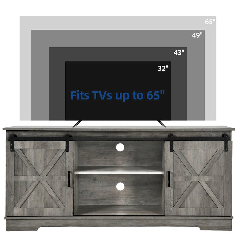 Evelynn TV Stand Sliding Barn Door Farmhouse Wood Entertainment Center for TVs Up to 65 White