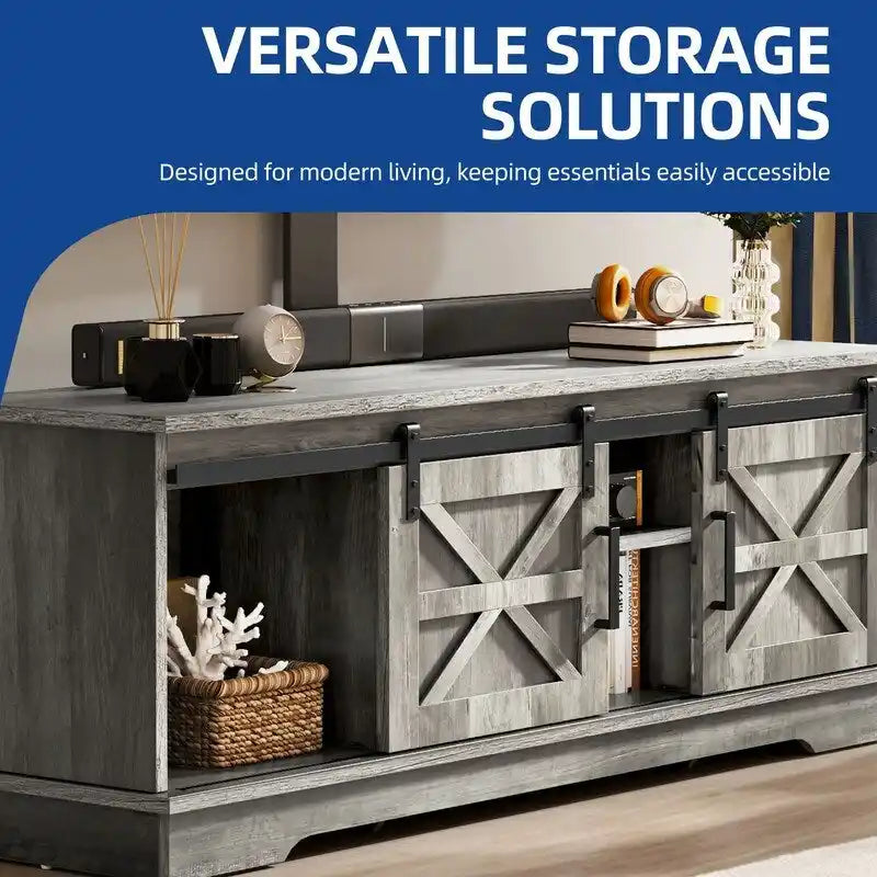 Evelynn TV Stand Sliding Barn Door Farmhouse Wood Entertainment Center for TVs Up to 65 White