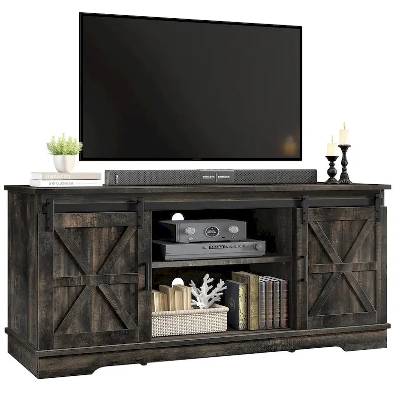 Evelynn TV Stand Sliding Barn Door Farmhouse Wood Entertainment Center for TVs Up to 65 White