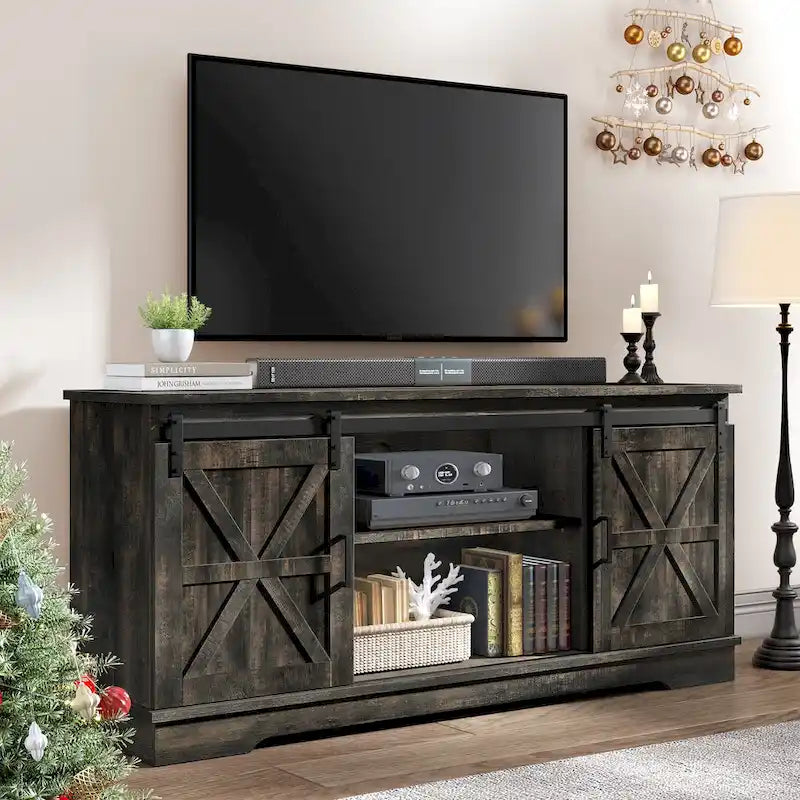Evelynn TV Stand Sliding Barn Door Farmhouse Wood Entertainment Center for TVs Up to 65 White