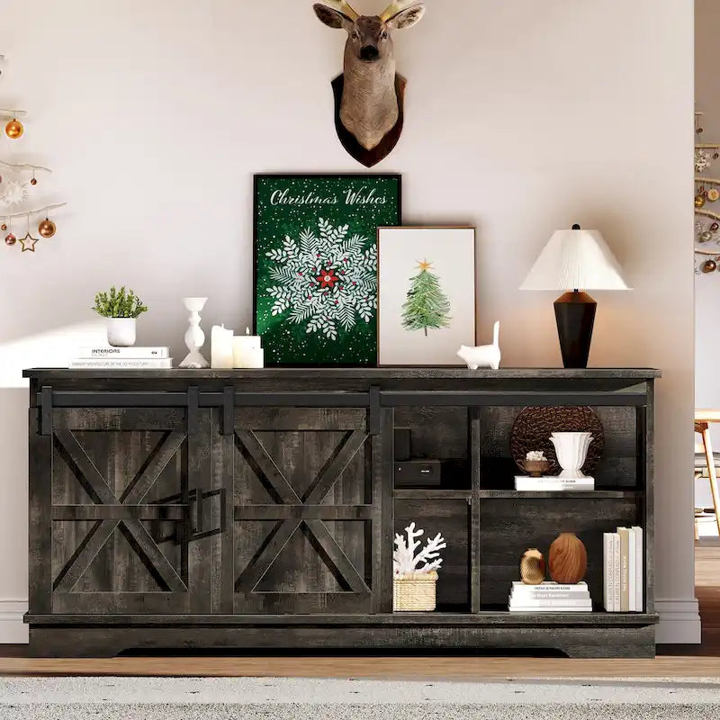 Evelynn TV Stand Sliding Barn Door Farmhouse Wood Entertainment Center for TVs Up to 65 White