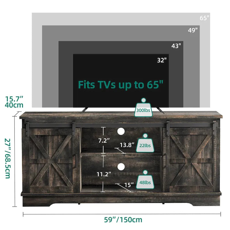 Evelynn TV Stand Sliding Barn Door Farmhouse Wood Entertainment Center for TVs Up to 65 White