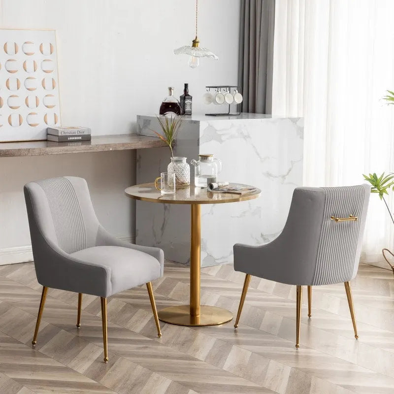 SEYNAR modern, elegáns, bouclé anyagú, pliszírozott bársony étkező- vagy fésülködőasztal-szék, hátsó fogantyúval (2 darabos készlet)