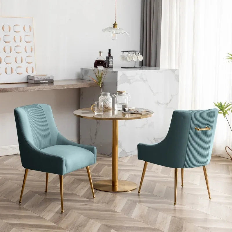 SEYNAR modern, elegáns, bouclé anyagú, pliszírozott bársony étkező- vagy fésülködőasztal-szék, hátsó fogantyúval (2 darabos készlet)