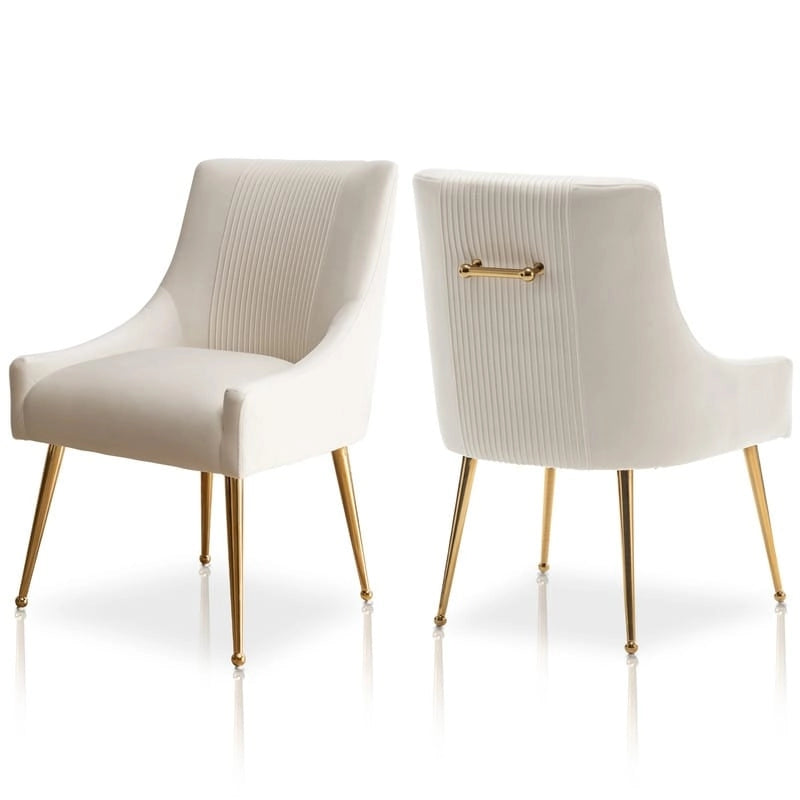 SEYNAR modern, elegáns, bouclé anyagú, pliszírozott bársony étkező- vagy fésülködőasztal-szék, hátsó fogantyúval (2 darabos készlet)