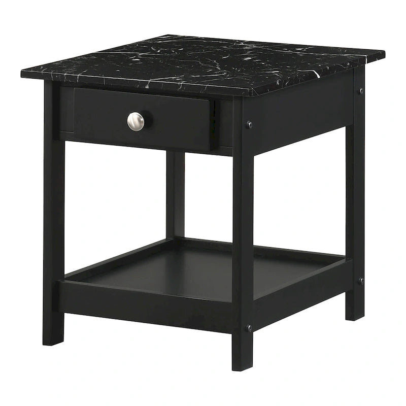 Set di 3 tavolini da caffè e laterali DH BASIC di transizione in legno di gomma con ripiani aperti e cassetto, by Denhour