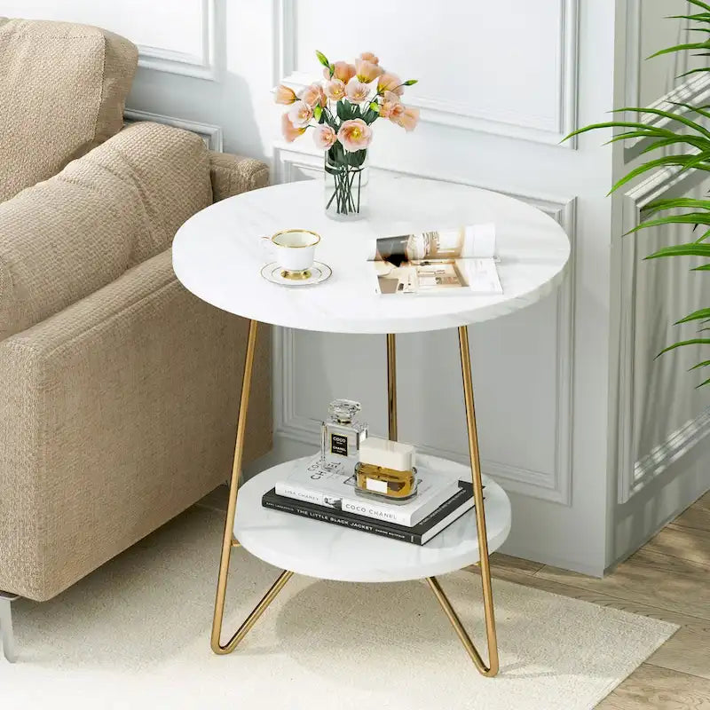 Marmor-Beistelltisch in Gold mit Ablagefächern