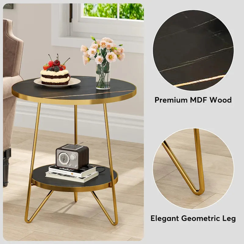 Marmor-Beistelltisch in Gold mit Ablagefächern