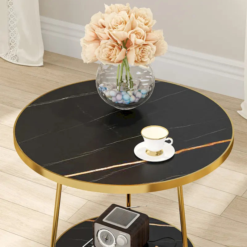 Marmor-Beistelltisch in Gold mit Ablagefächern