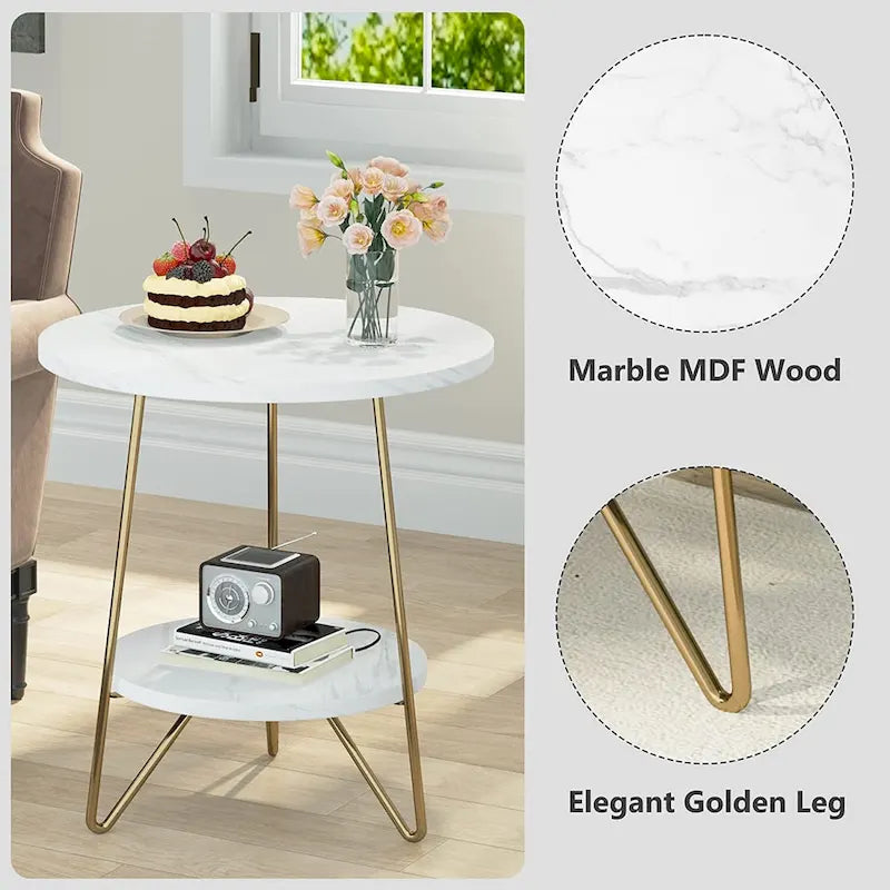 Marmor-Beistelltisch in Gold mit Ablagefächern