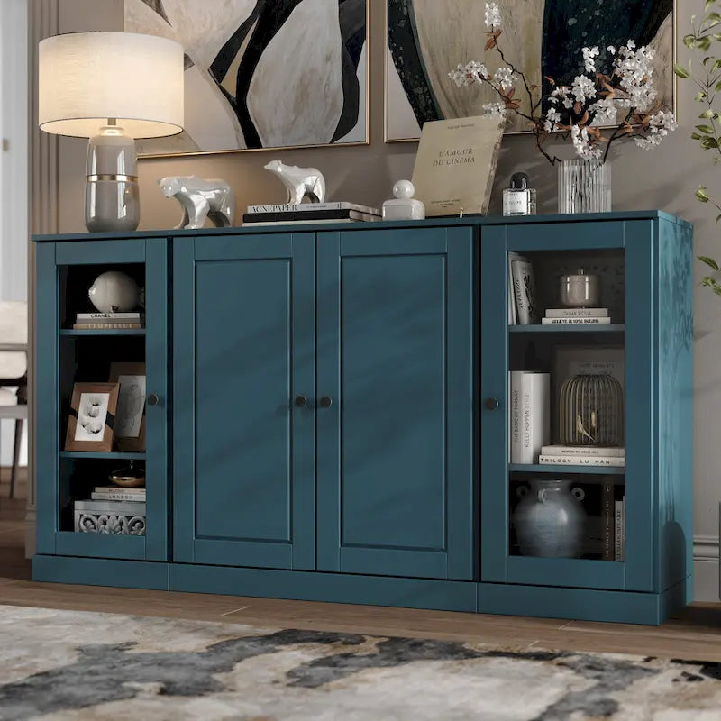 Buffet de 65 en bois massif à 100 % avec portes en verre transparent, dépoli ou en bois massif, par Palace Imports