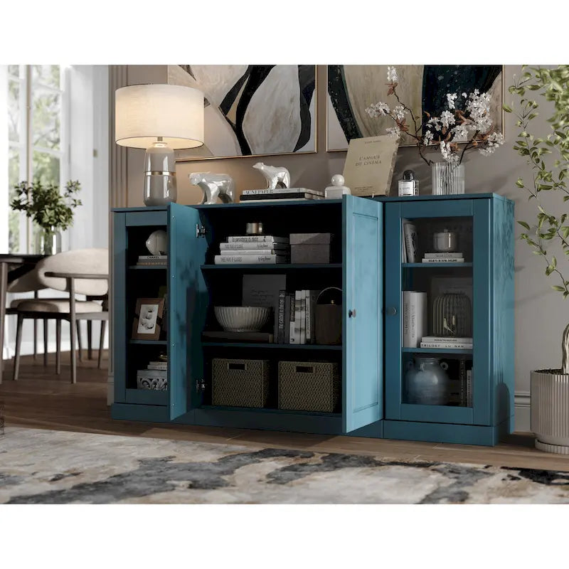 Buffet de 65 en bois massif à 100 % avec portes en verre transparent, dépoli ou en bois massif, par Palace Imports