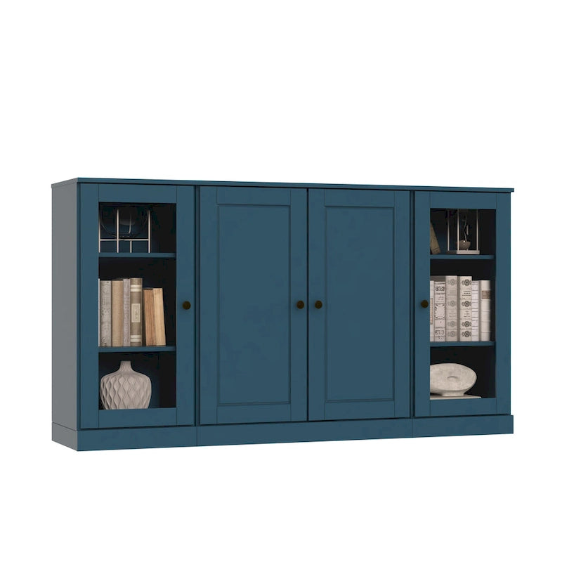 Buffet de 65 en bois massif à 100 % avec portes en verre transparent, dépoli ou en bois massif, par Palace Imports