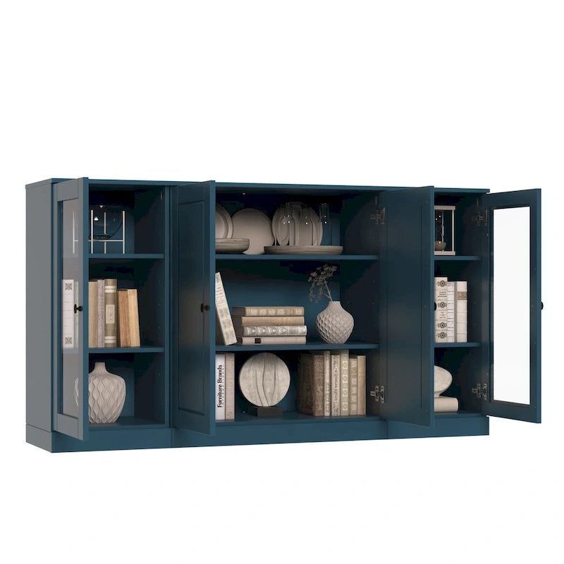 Buffet de 65 en bois massif à 100 % avec portes en verre transparent, dépoli ou en bois massif, par Palace Imports