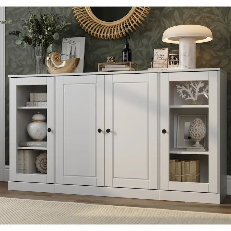 Buffet de 65 en bois massif à 100 % avec portes en verre transparent, dépoli ou en bois massif, par Palace Imports