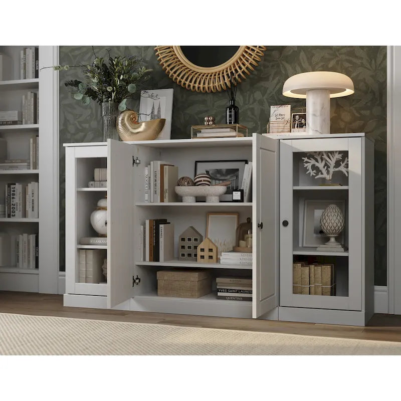 Buffet de 65 en bois massif à 100 % avec portes en verre transparent, dépoli ou en bois massif, par Palace Imports
