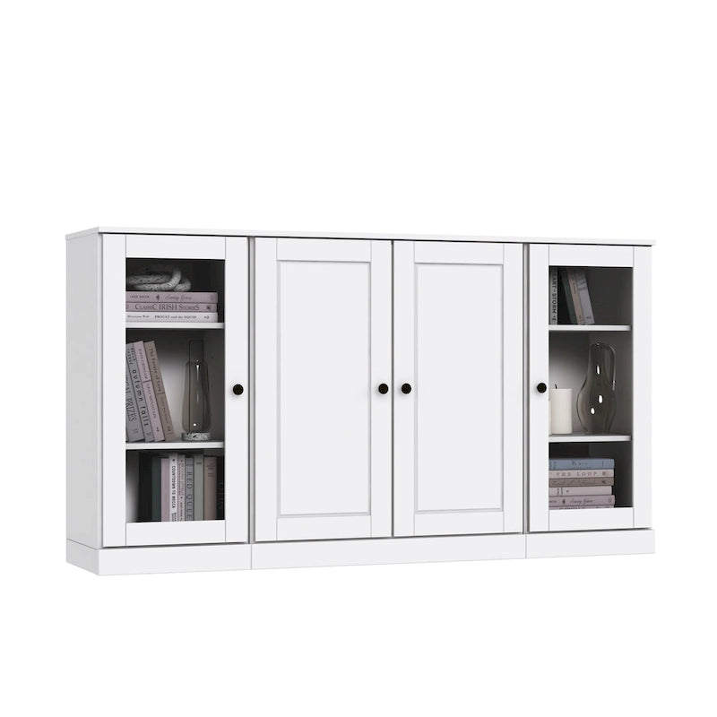 Buffet de 65 en bois massif à 100 % avec portes en verre transparent, dépoli ou en bois massif, par Palace Imports
