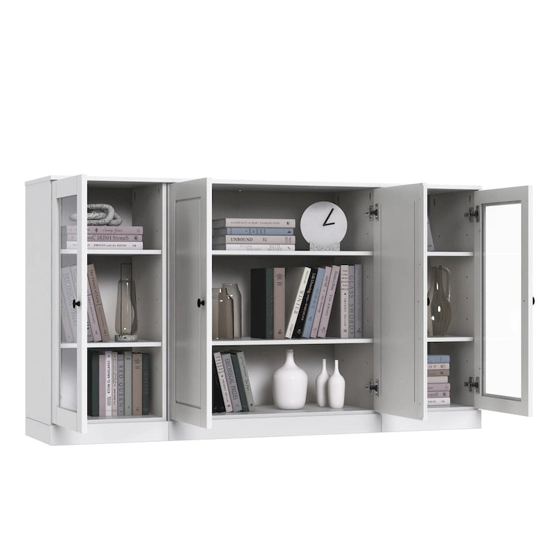 Buffet de 65 en bois massif à 100 % avec portes en verre transparent, dépoli ou en bois massif, par Palace Imports