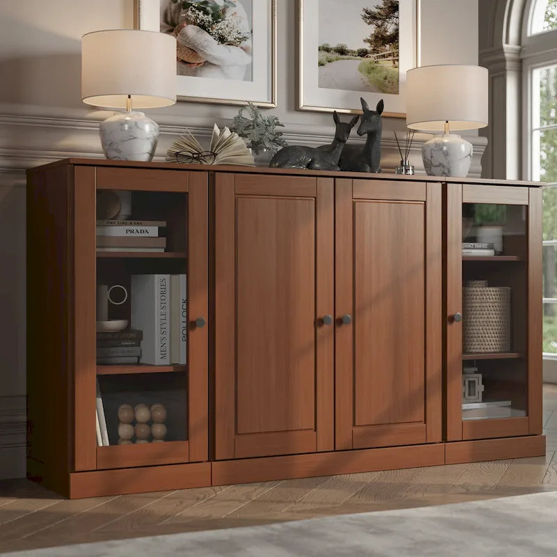 Buffet de 65 en bois massif à 100 % avec portes en verre transparent, dépoli ou en bois massif, par Palace Imports