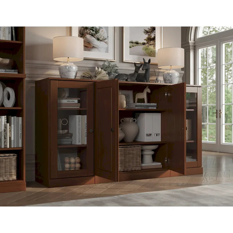 Buffet de 65 en bois massif à 100 % avec portes en verre transparent, dépoli ou en bois massif, par Palace Imports