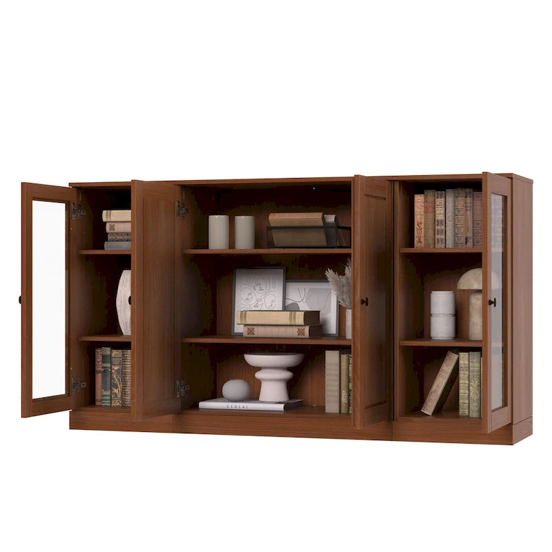 Buffet de 65 en bois massif à 100 % avec portes en verre transparent, dépoli ou en bois massif, par Palace Imports