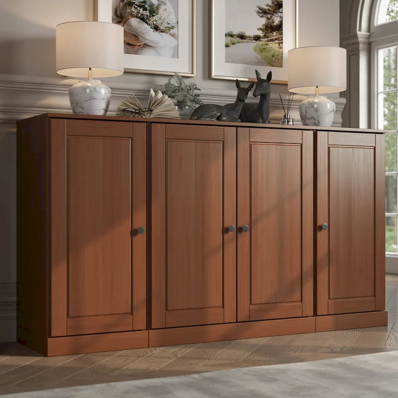 Buffet de 65 en bois massif à 100 % avec portes en verre transparent, dépoli ou en bois massif, par Palace Imports