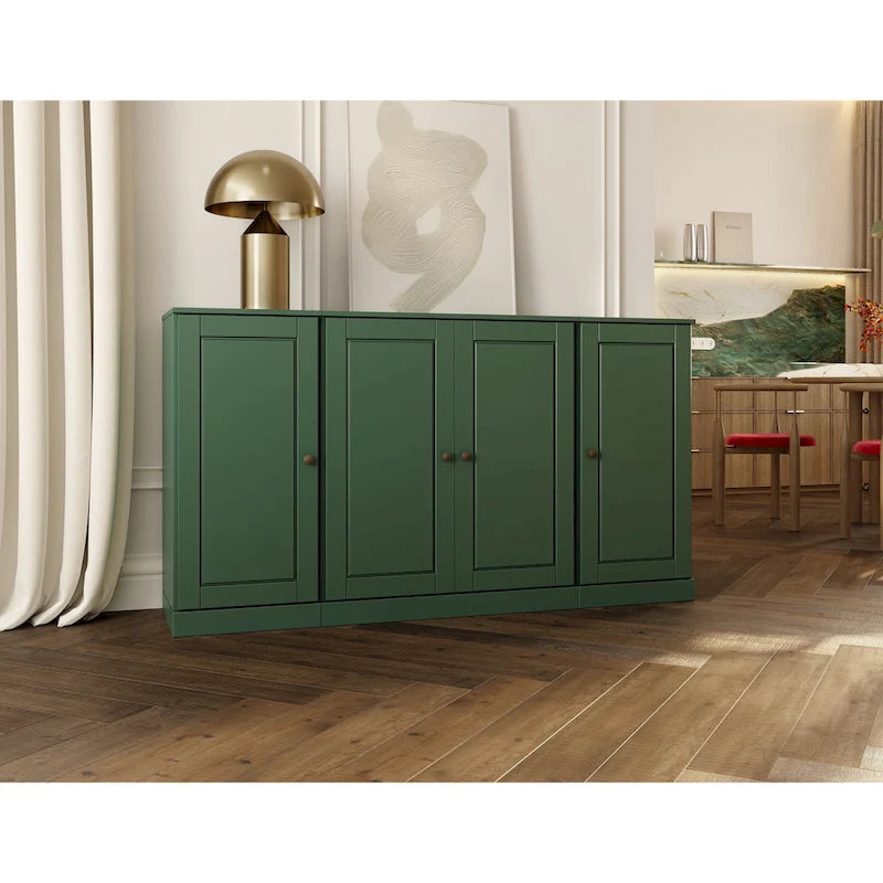 Buffet de 65 en bois massif à 100 % avec portes en verre transparent, dépoli ou en bois massif, par Palace Imports