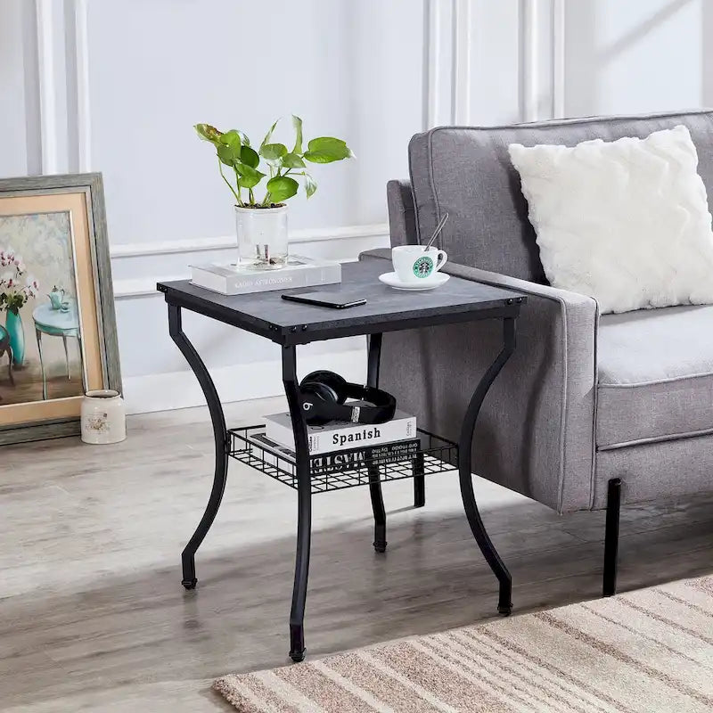 3-delige set bijzettafels, vintage woonkamermeubelset met 2 eindtafels