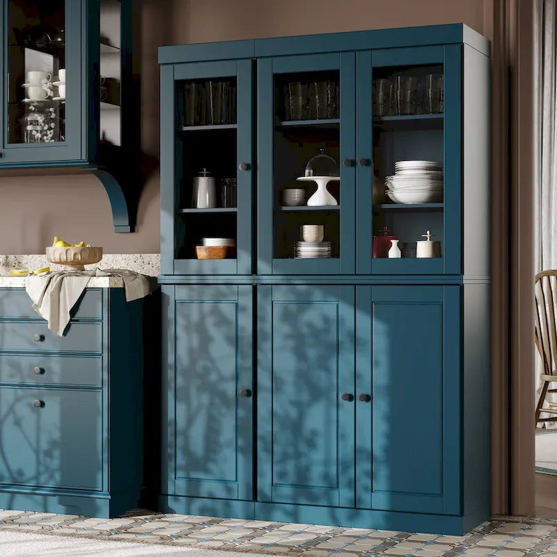 Szafka kuchenna Palace Imports 100% z litego drewna, szerokość 48.5, w stylu chińskiej spiżarni, z drzwiami z litego drewna lub przezroczystego szkła i regulowanymi półkami — 48.5 x 71.5