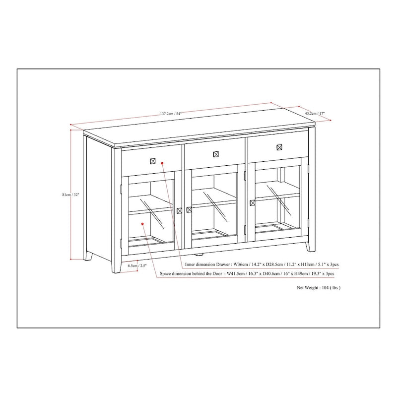WYNDENHALL Essex SIDEBOARD aus massivem Holz, 54 Zoll breit, modernes Buffet aus Mahagoniholz – 54 Zoll breit