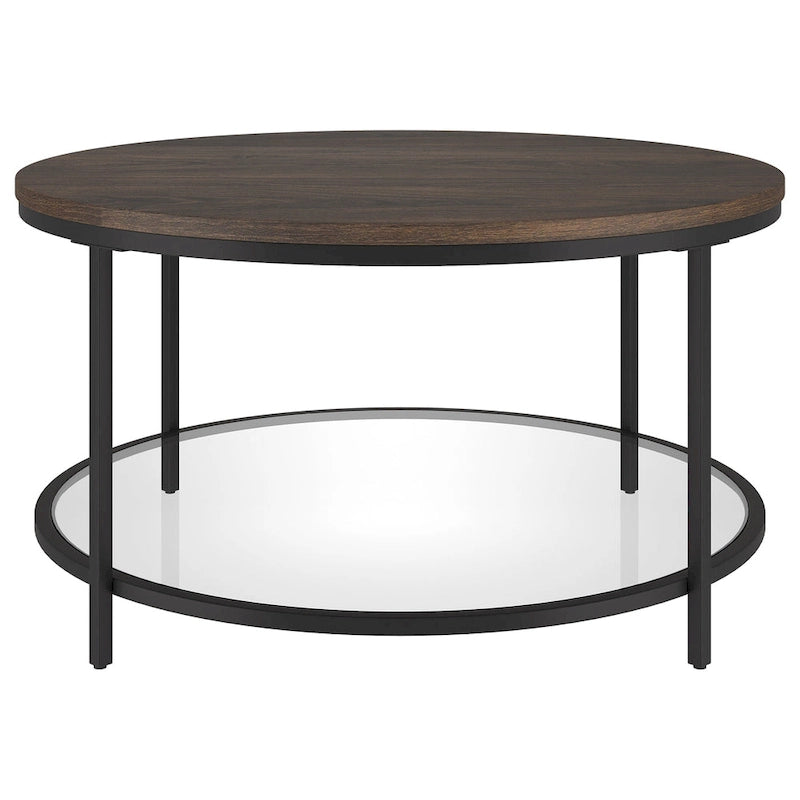 Table basse ronde Sevilla de 32 po de largeur, plateau en MDF et étagère en verre – 32 po de largeur
